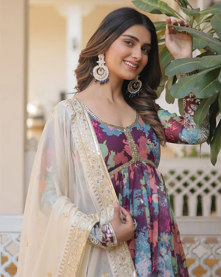 Druthi Elegance Anarkali Gown With Dupatta Set